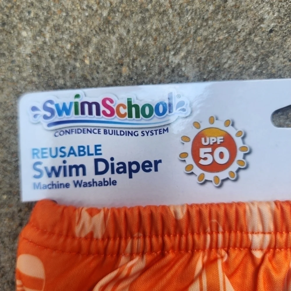Swim School Swim Diaper Reusable Boy Orange Frog Graphic Size 6 Months 13-18lbs
